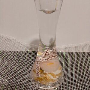 Gilde Dreamlight-Germany- Candle Holder-Blown Glass-Roses, Gold Flakes